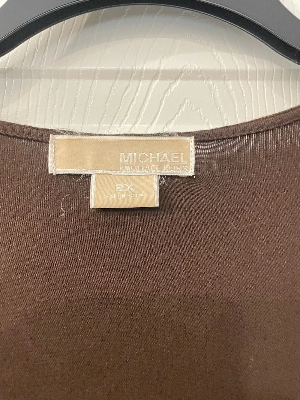 Michael Kors Brown Ruched V-Neck Long Sleeve Top 2X